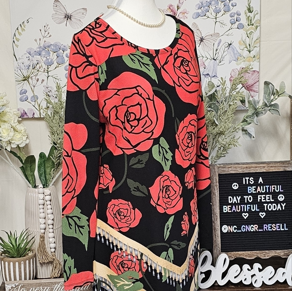 LuLuRoe Womens Size Large Long Sleeve Debbie Style Dress With Rose Pattern - Picture 6 of 15